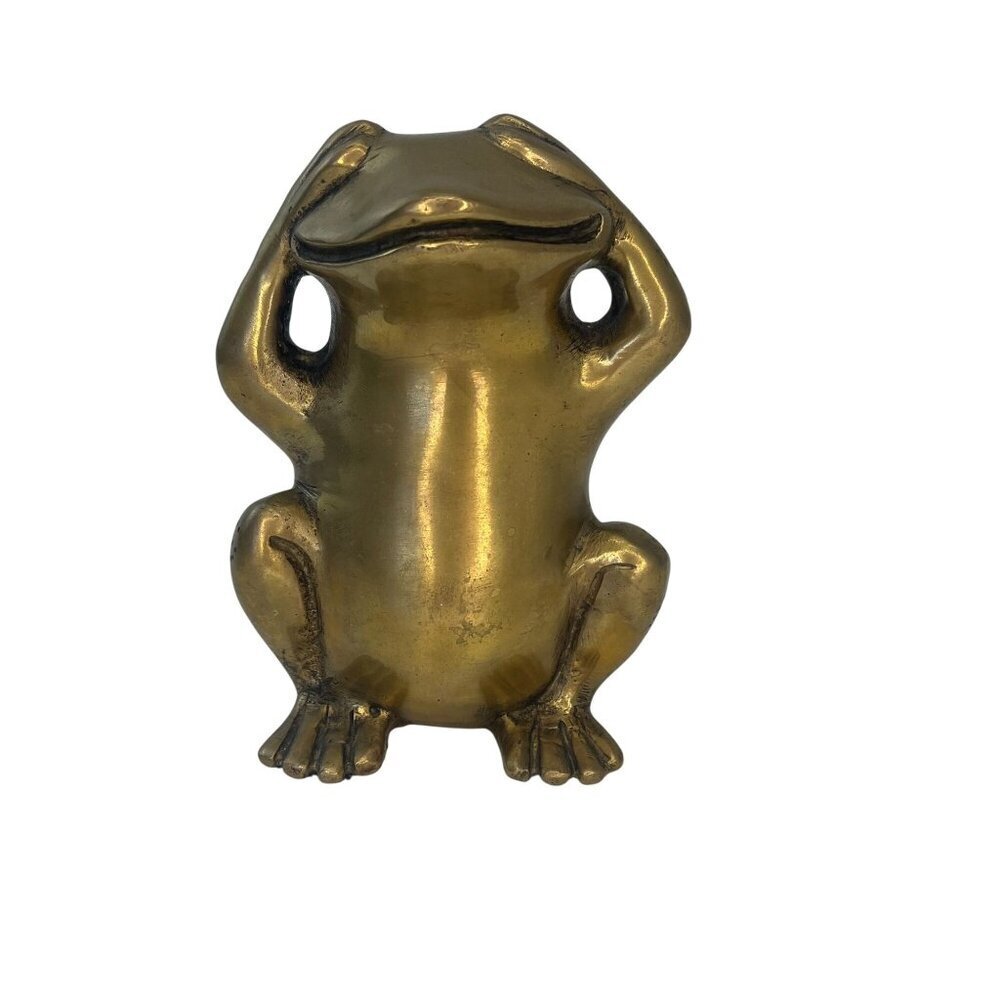Brass Morality Frog Statue See  No Evil Vintage MCM Whimsical Home Decor